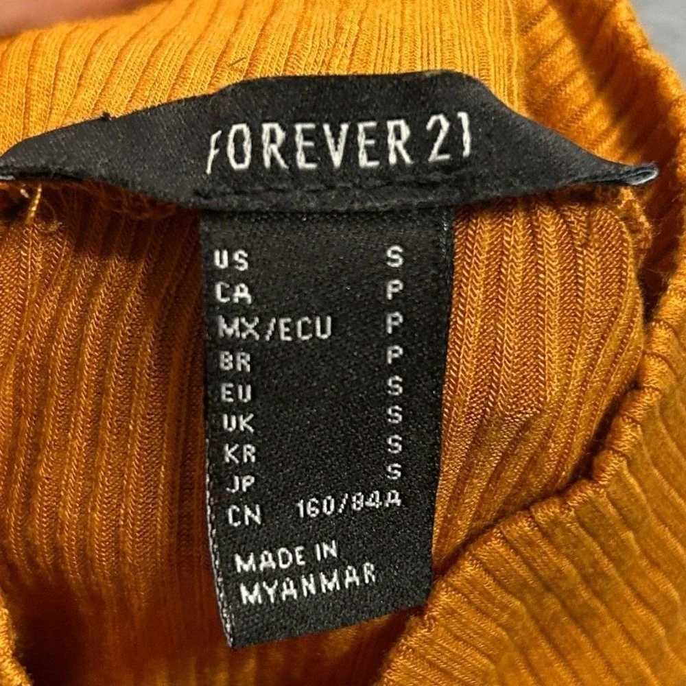 Forever 21 Mock Neck Bodysuit Womens Small Mustard Ribbed Long Sleeve Fitted